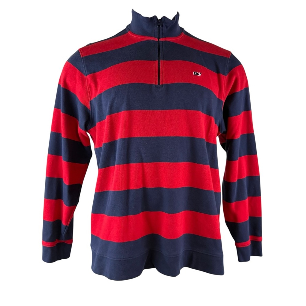 Vineyard Vines Men's Large Alumni Stripe 1/4 Zip Pullover Red Blue Preppy (963)